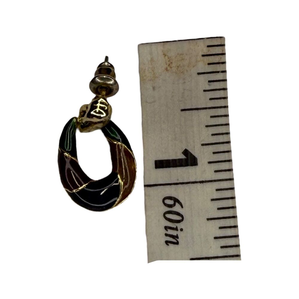 Vintage Gold-Tone Jewel Tone Enamel Dangle Earrings Women's Boho Retro Jewelry - Picture 6 of 6